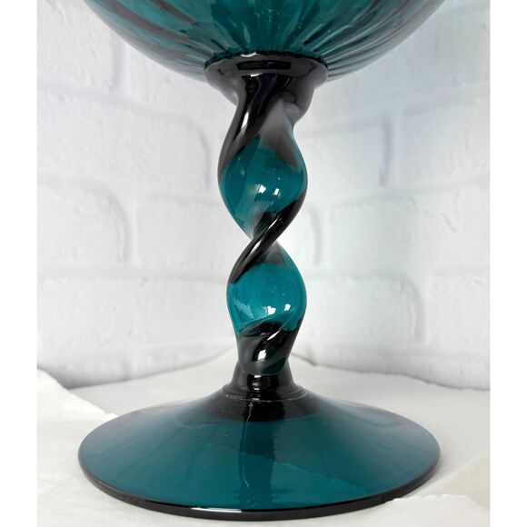 Vintage Empoli Glass Teal Peacock Blue Circus Tent Apothecary Jar - Picture 4 of 9